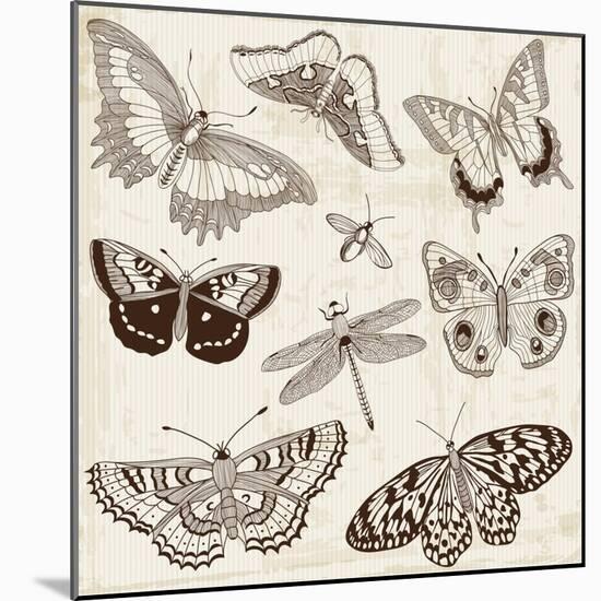 Vector Set: Calligraphic Butterfly Design Elements and Page Decoration-woodhouse-Mounted Art Print