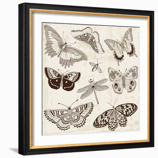 Vector Set: Calligraphic Butterfly Design Elements and Page Decoration-woodhouse-Framed Art Print