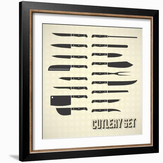 Vector Set: Kitchen Knives and Cutlery-vreddane-Framed Art Print