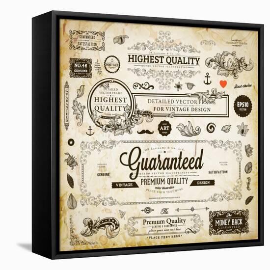 Vector Set of Calligraphic Design Elements: Page Decoration, Premium Quality and Satisfaction Guara-Ozerina Anna-Framed Stretched Canvas