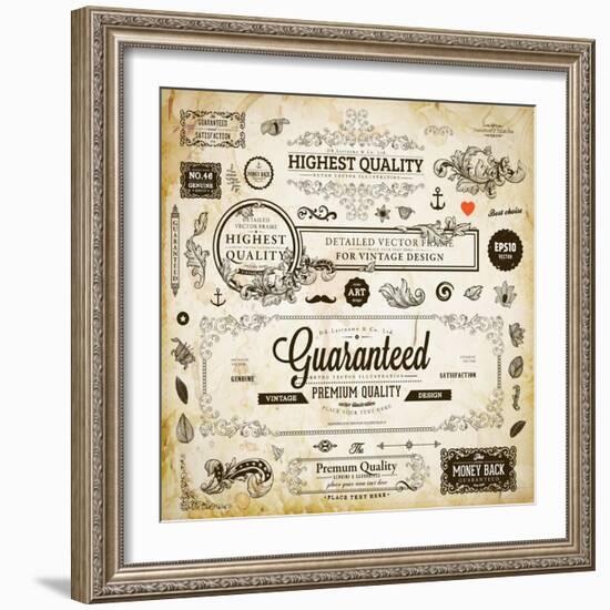 Vector Set of Calligraphic Design Elements: Page Decoration, Premium Quality and Satisfaction Guara-Ozerina Anna-Framed Art Print