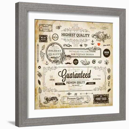 Vector Set of Calligraphic Design Elements: Page Decoration, Premium Quality and Satisfaction Guara-Ozerina Anna-Framed Art Print