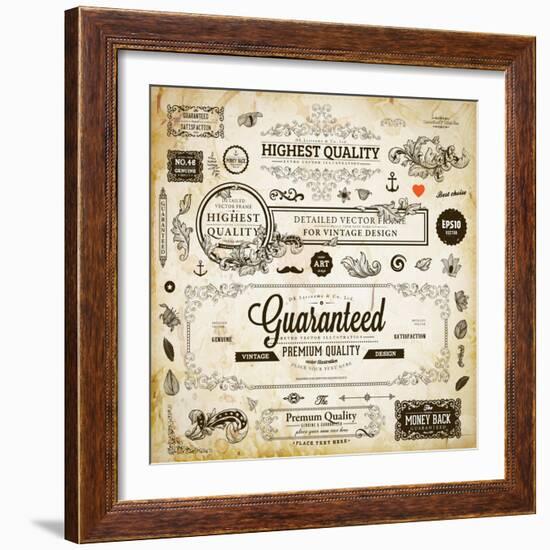 Vector Set of Calligraphic Design Elements: Page Decoration, Premium Quality and Satisfaction Guara-Ozerina Anna-Framed Art Print