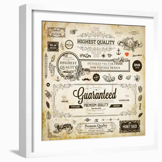 Vector Set of Calligraphic Design Elements: Page Decoration, Premium Quality and Satisfaction Guara-Ozerina Anna-Framed Art Print