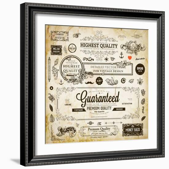 Vector Set of Calligraphic Design Elements: Page Decoration, Premium Quality and Satisfaction Guara-Ozerina Anna-Framed Art Print