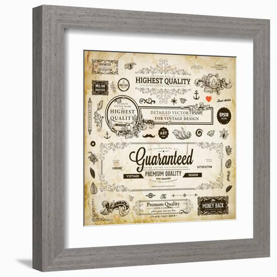 Vector Set of Calligraphic Design Elements: Page Decoration, Premium Quality and Satisfaction Guara-Ozerina Anna-Framed Art Print