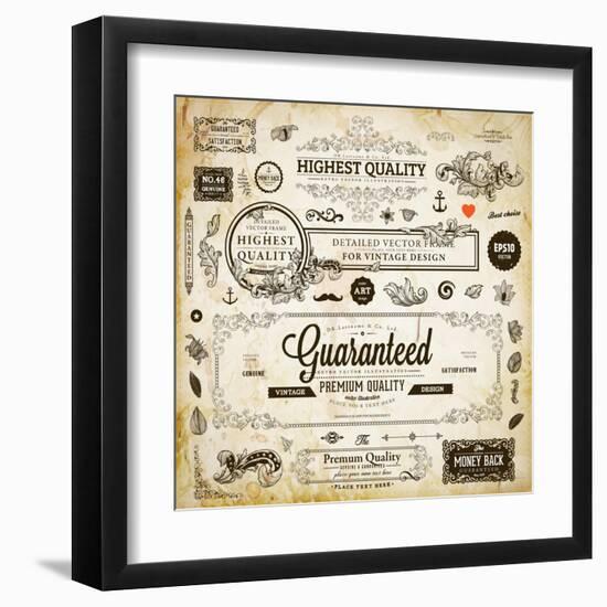 Vector Set of Calligraphic Design Elements: Page Decoration, Premium Quality and Satisfaction Guara-Ozerina Anna-Framed Art Print