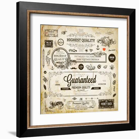 Vector Set of Calligraphic Design Elements: Page Decoration, Premium Quality and Satisfaction Guara-Ozerina Anna-Framed Art Print