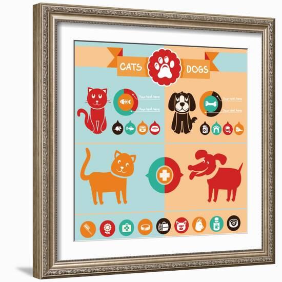 Vector Set of Infographics Elements - Dogs, Cats-venimo-Framed Art Print