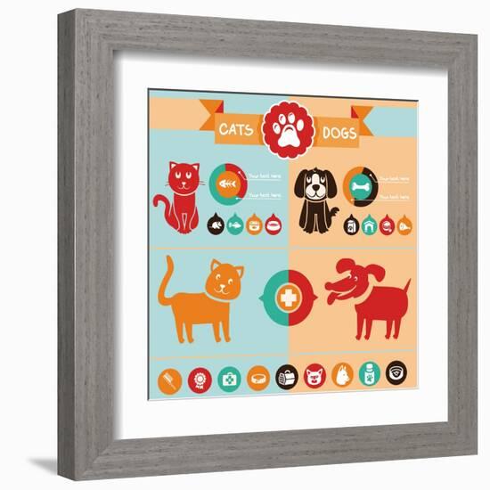 Vector Set of Infographics Elements - Dogs, Cats-venimo-Framed Art Print