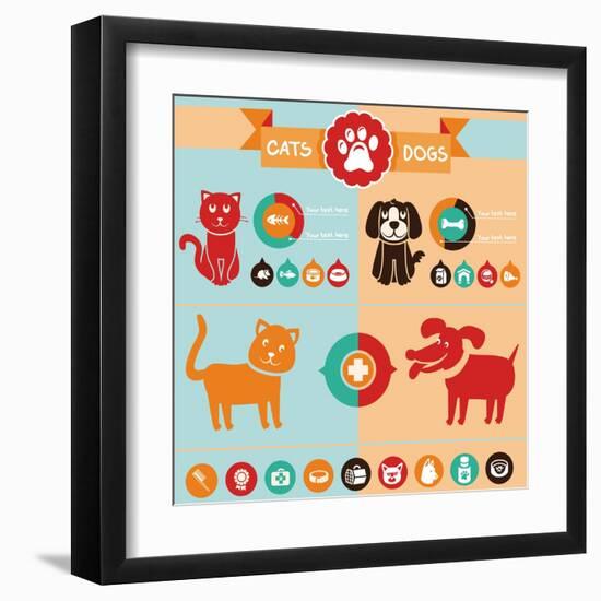 Vector Set of Infographics Elements - Dogs, Cats-venimo-Framed Art Print