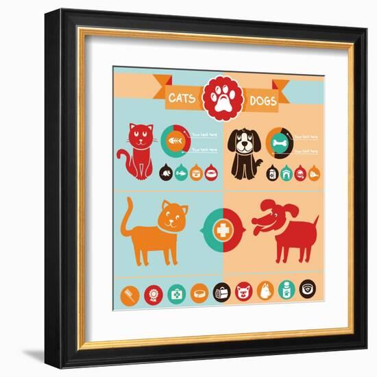 Vector Set of Infographics Elements - Dogs, Cats-venimo-Framed Art Print