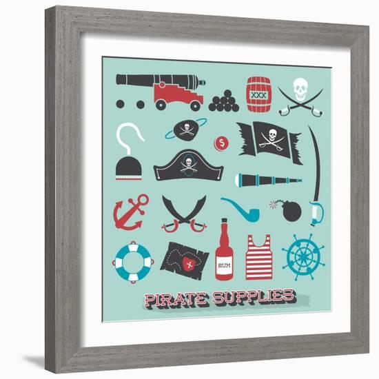 Vector Set: Pirate Supplies Silhouettes and Icons-vreddane-Framed Art Print