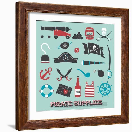 Vector Set: Pirate Supplies Silhouettes and Icons-vreddane-Framed Art Print