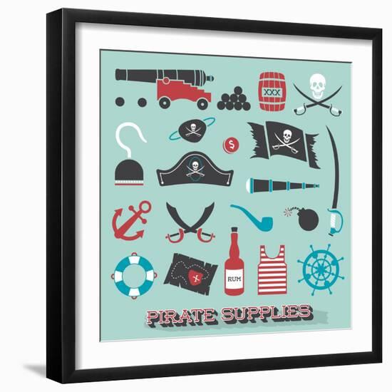 Vector Set: Pirate Supplies Silhouettes and Icons-vreddane-Framed Art Print