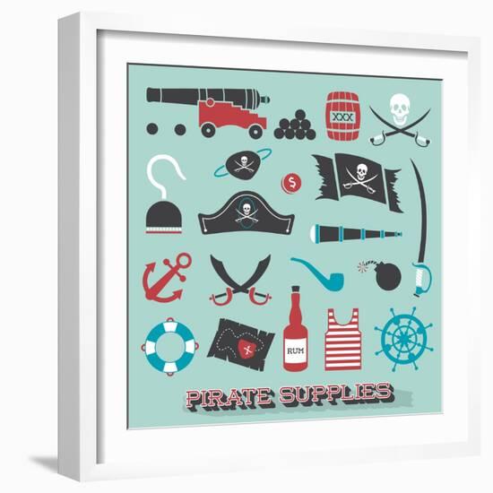 Vector Set: Pirate Supplies Silhouettes and Icons-vreddane-Framed Art Print