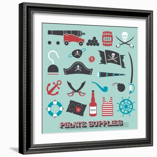 Vector Set: Pirate Supplies Silhouettes and Icons-vreddane-Framed Art Print