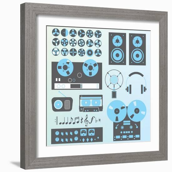 Vector Set: Retro Style Music Recording Equipment-vreddane-Framed Art Print