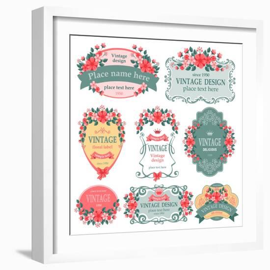 Vector Set. Vintage Labels with Flowers.-Pagina-Framed Art Print