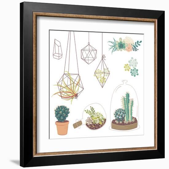 Vector Set with Succulents, Flowers and Glass Terrariums-Alisa Foytik-Framed Art Print