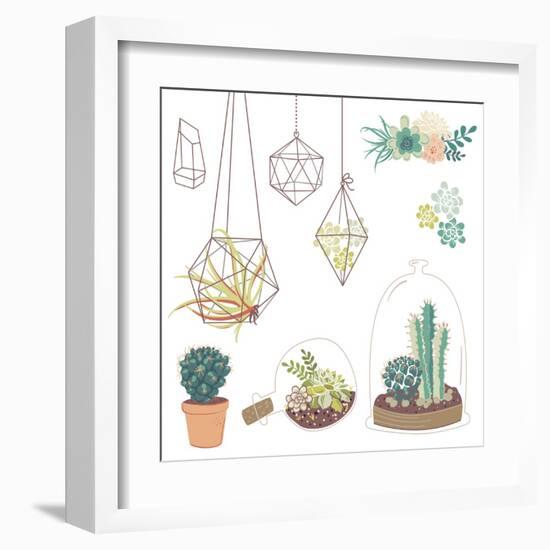 Vector Set with Succulents, Flowers and Glass Terrariums-Alisa Foytik-Framed Art Print