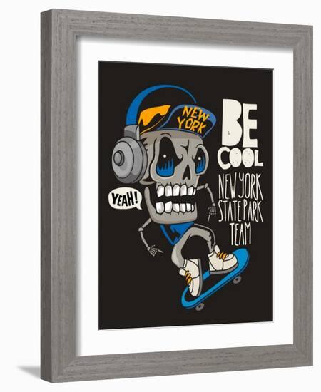 Vector Skateboard Skull Design-braingraph-Framed Art Print