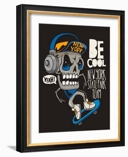 Vector Skateboard Skull Design-braingraph-Framed Art Print