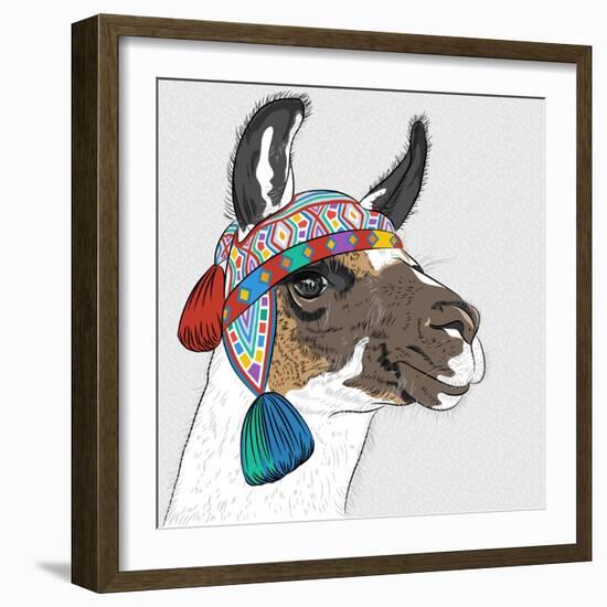 Vector Sketch of Alpaca-kavalenkava volha-Framed Premium Giclee Print