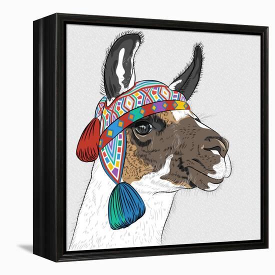 Vector Sketch of Alpaca-kavalenkava volha-Framed Stretched Canvas