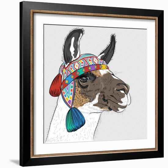 Vector Sketch of Alpaca-kavalenkava volha-Framed Art Print