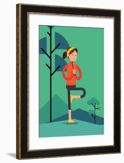 Vector Sport Young Woman Character Meditating Outdoors in Trendy Flat Design | Peaceful Female Pers-Mascha Tace-Framed Art Print