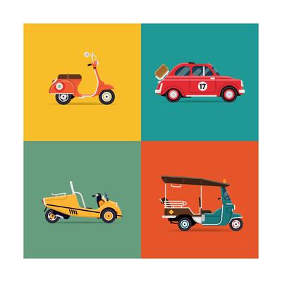 Vector Trendy Flat Design Icons On Small City And Urban Exploring And Visiting Tours Transport Vehi Art Print By Mascha Tace Art Com