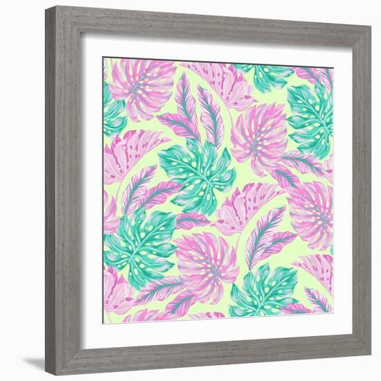 Vector Tropical Pattern with Exotic Leaves-rosapompelmo-Framed Art Print