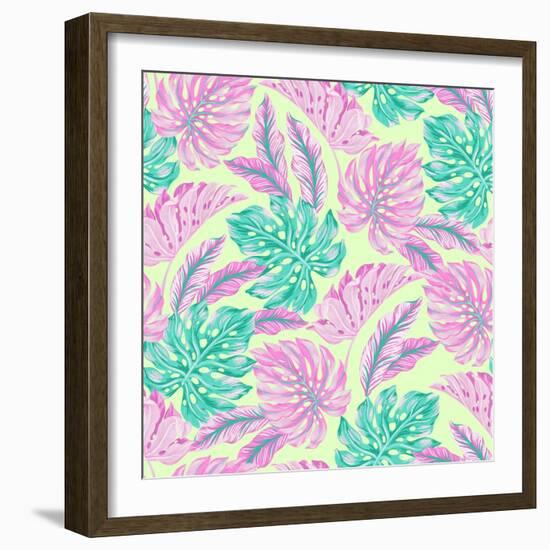 Vector Tropical Pattern with Exotic Leaves-rosapompelmo-Framed Art Print