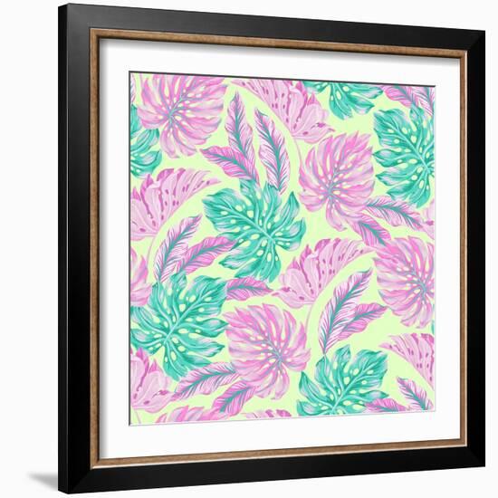 Vector Tropical Pattern with Exotic Leaves-rosapompelmo-Framed Art Print