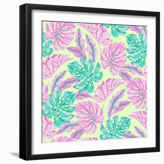 Vector Tropical Pattern with Exotic Leaves-rosapompelmo-Framed Art Print