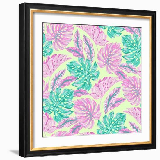 Vector Tropical Pattern with Exotic Leaves-rosapompelmo-Framed Art Print