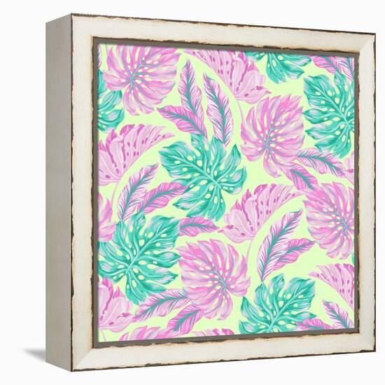 Vector Tropical Pattern with Exotic Leaves-rosapompelmo-Framed Stretched Canvas