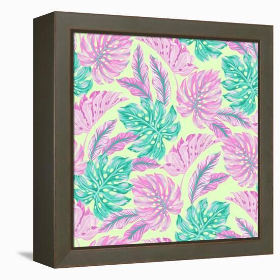 Vector Tropical Pattern with Exotic Leaves-rosapompelmo-Framed Stretched Canvas