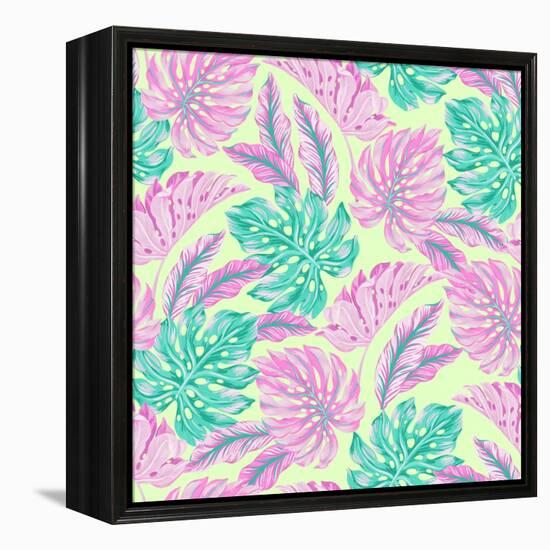 Vector Tropical Pattern with Exotic Leaves-rosapompelmo-Framed Stretched Canvas