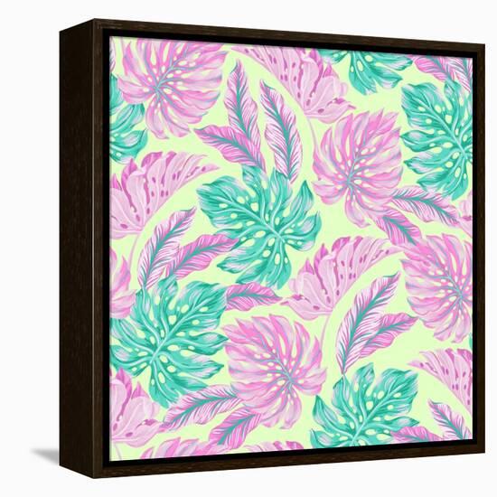 Vector Tropical Pattern with Exotic Leaves-rosapompelmo-Framed Stretched Canvas