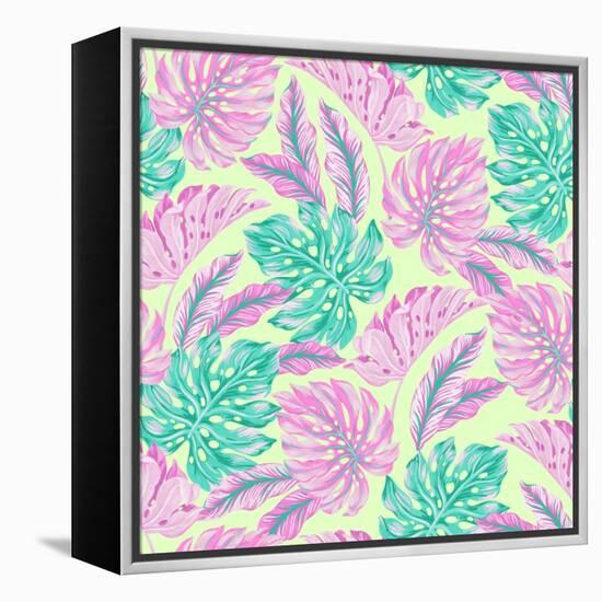 Vector Tropical Pattern with Exotic Leaves-rosapompelmo-Framed Stretched Canvas