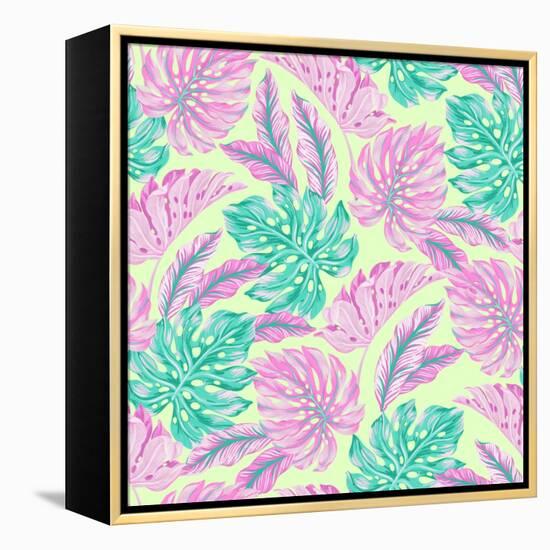 Vector Tropical Pattern with Exotic Leaves-rosapompelmo-Framed Stretched Canvas