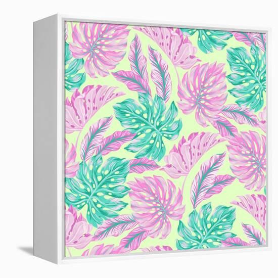 Vector Tropical Pattern with Exotic Leaves-rosapompelmo-Framed Stretched Canvas