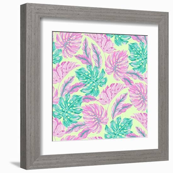 Vector Tropical Pattern with Exotic Leaves-rosapompelmo-Framed Art Print