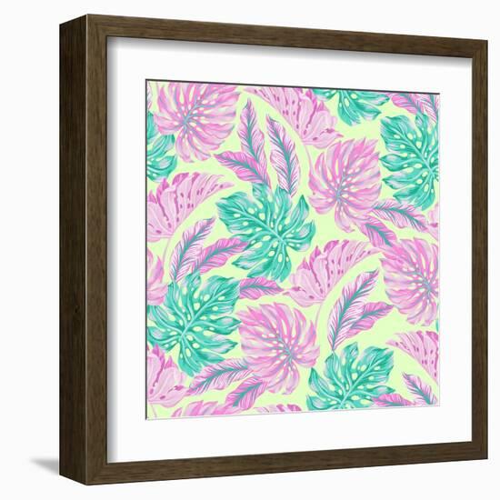 Vector Tropical Pattern with Exotic Leaves-rosapompelmo-Framed Art Print