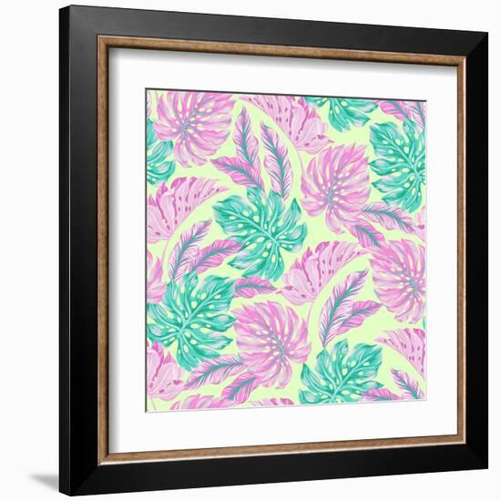 Vector Tropical Pattern with Exotic Leaves-rosapompelmo-Framed Art Print