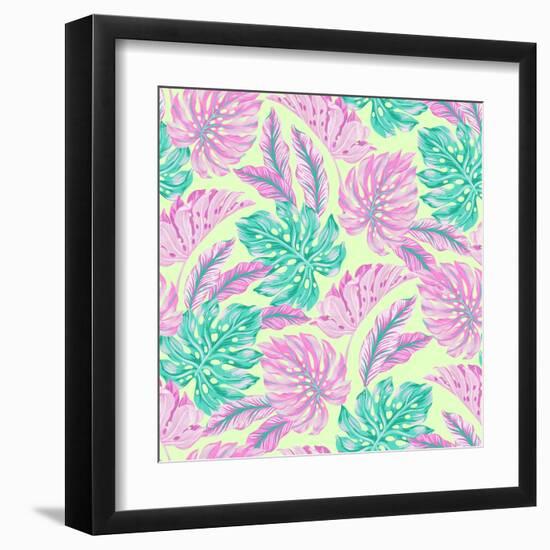 Vector Tropical Pattern with Exotic Leaves-rosapompelmo-Framed Art Print
