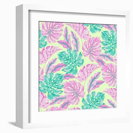 Vector Tropical Pattern with Exotic Leaves-rosapompelmo-Framed Art Print