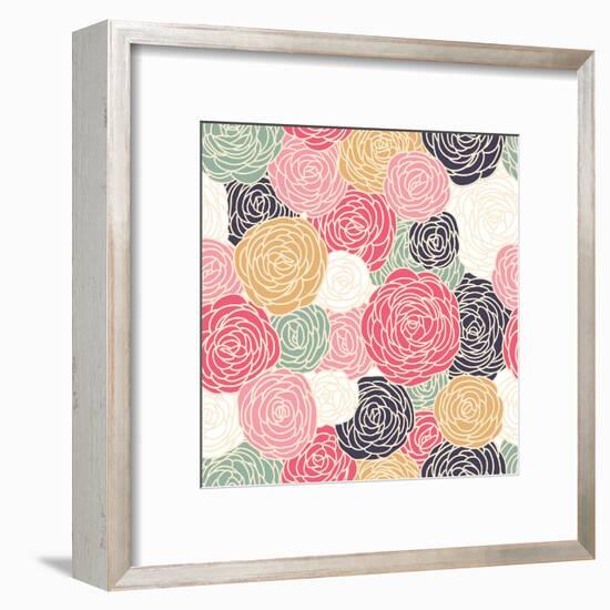 Vector Vintage Inspired Seamless Floral Pattern with Colorful Roses-Fleur Paper Co-Framed Art Print